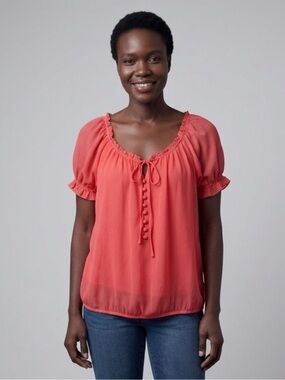 torrid Coral Tie-Front Ruffle Puff Sleeve Blouse